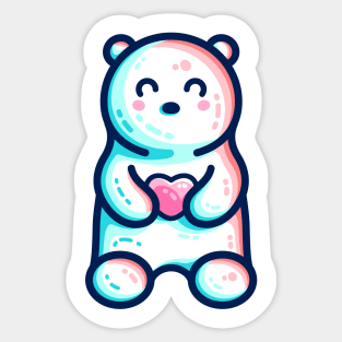 Cute Polar Bear Holding Heart Sticker